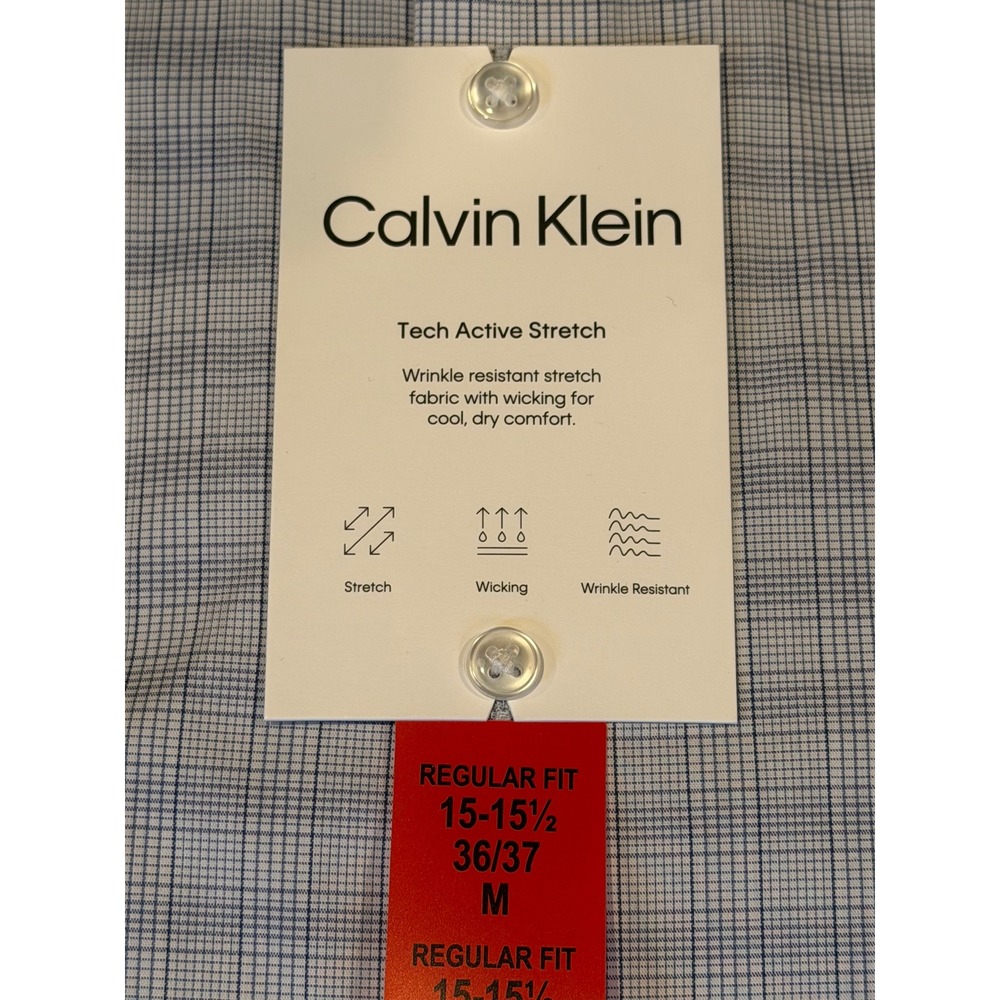 Calvin Klein Tech Active Stretch Mens Regular Fit Dress Shirt Blue Grid Classic - Picture 4 of 5
